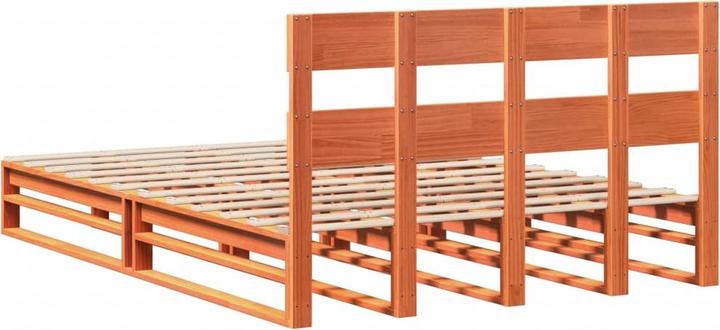 Produktbild VidaXL Massivholzbett Holzbett Bett Palettenbett mit Kopfteil 135x190cm Kiefer (135 x 190 cm)