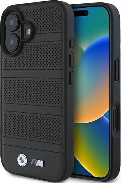Actual product image BMW BMHMP16S23PUSPK iPhone 16 6.1" czarny/black hardcase M Perforated And Stitched Line MagSafe (Apple iPhone 16)