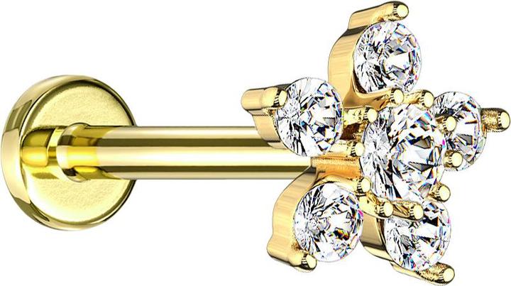 Actual product image Star Piercing Micro Labret internal thread 14k gold plated flower crystal silver (Surgical steel 316L, Brass)
