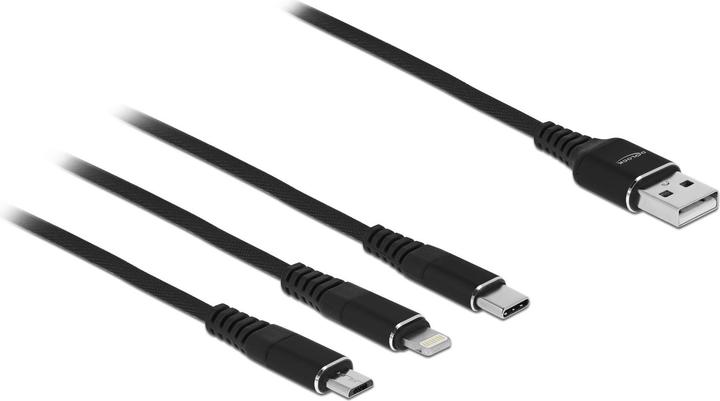 Productafbeelding Delock USB-oplaadkabel 7,60 cm (3") 1 voor Lightning™ / Micro USB / USB Type-C™ 30 cm zwart (0.30 m, USB 2.0)