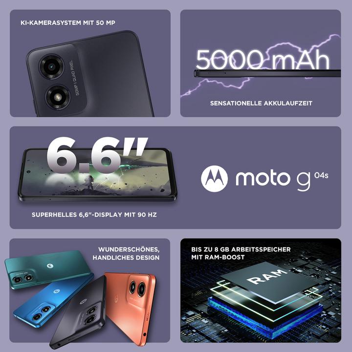 Actual product image Motorola moto g04s (64 GB, Concord Black, 6.60", Dual SIM, 50 Mpx, 4G)