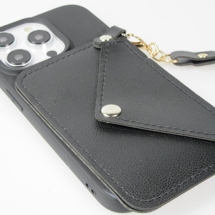 Actual product image PhoneLook Coque Silicone soft touch avec pochette à cartes ou argent en cuir et lanière intégrée (Apple iPhone 14 Pro)