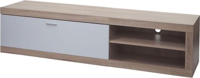 Mendler TV-Rack HWC-L33, Holz 43x180x41cm Staufach, Eiche-Optik, weiss (43 x 180 x 41 cm)