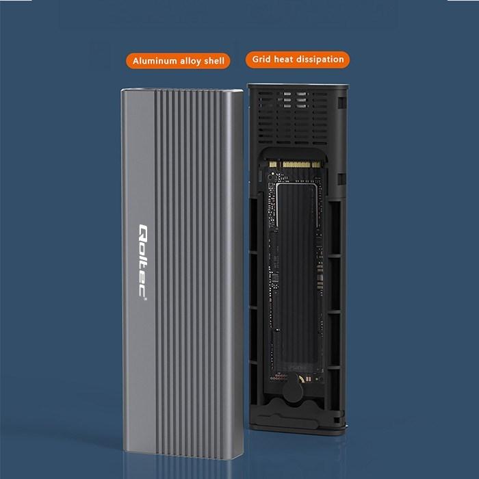 Image du produit Qoltec 52267 Boîtier | Disque SSD M.2 | SATA | NGFF| USB-C | Super vitesse | 2 TB | Gris (M.2)