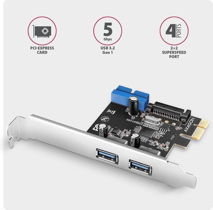 Produktbild Axagon PCEU-232RS expansion card, PCIe 4.0 x1, 4x USB 3.0, 2x internal - black