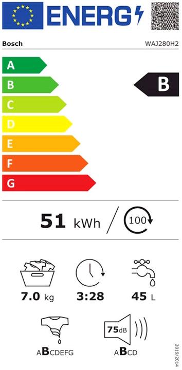 Energie-Label Bosch Hausgeräte MDA Waschautomat Express Serie2 WAJ280H2 (7 kg, Links)