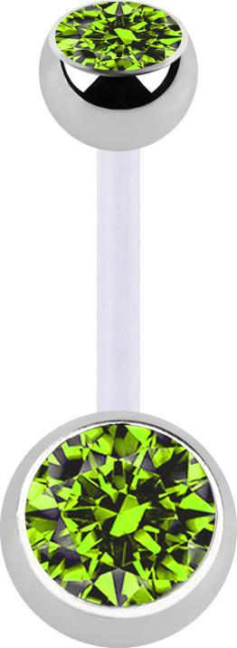 Immagine prodotto Star Piercing Banana trasparente con due sfere di cristallo d'argento verde chiaro (Acciaio chirurgico 316L, Bioflex, senza ottone)