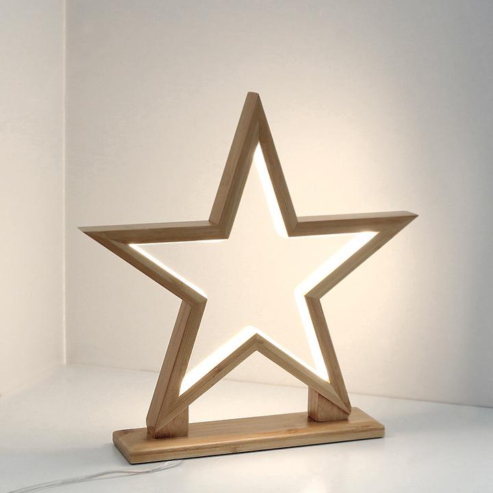 Produktbild Novaliv LED Stern Lampe 55cm Naturholz Tischleuchte LED mit Stromkabel SMD LED Warmweiss