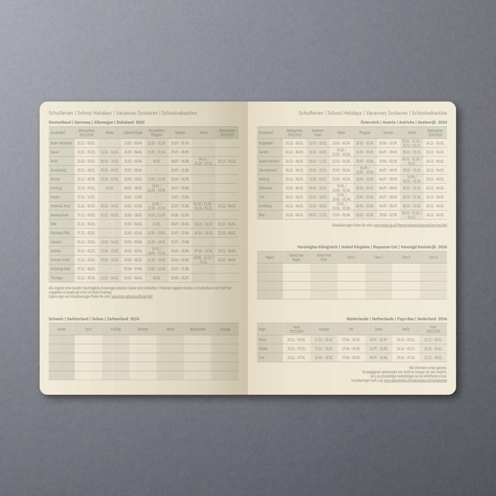 Valeurs nutritives et ingrédients Sigel Agenda mensuel 2024 C2485 noir, 2S/1M, SC, 140x93x5mm (A6, Couverture souple, Allemand)