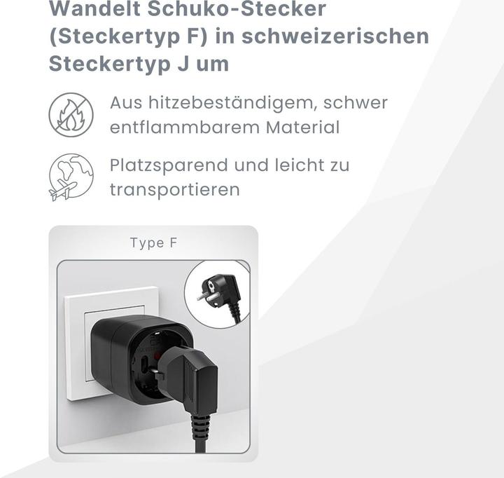 Image du produit Hermex Adaptateur de prise Schuko vers Suisse (Type 13, CEE 7/4)
