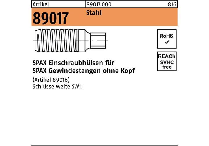 Spax Screw-in sleeve R 89017 for threaded rods steel