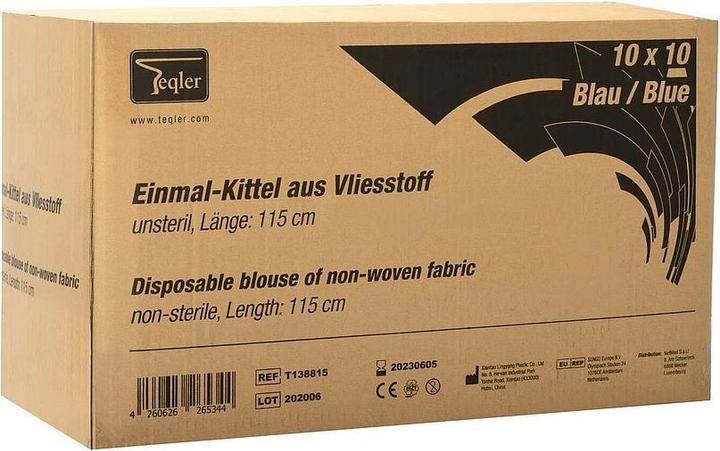 Image du produit Teqler Blouse jetable en non-tissé 115cm de long 100pcs bleu