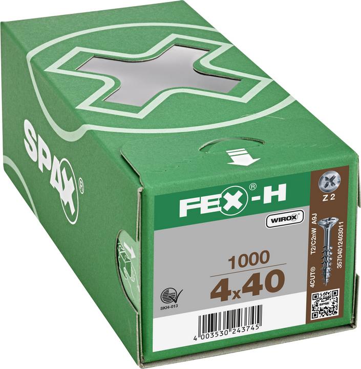 Image du produit Spax FEX H Vis pour ferrures 4.0x 40 PZ 2 acier argenté pour fixations en bois (1000 Vis par pièce)