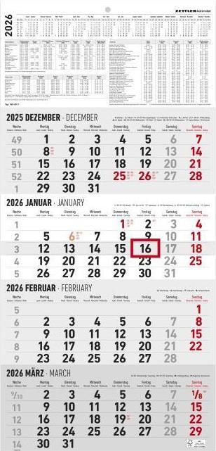 Actual product image 4-Monatskalender 2026 - Büro-Kalender 30x49 cm (geöffnet) - mit Datumsschieber - - (Hardcover, German)