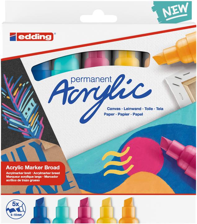 Edding Acrylmarker (Verkehrsgelb, Enzianblau, Sonnengelb, Türkis, Telemagenta, 10 mm, 5 x)