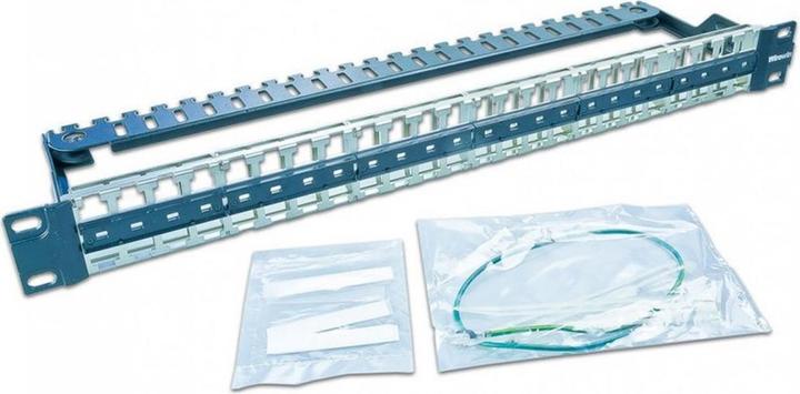 Actual product image Wirewin 48-port 1RU 19" patch panel, angled 0/45