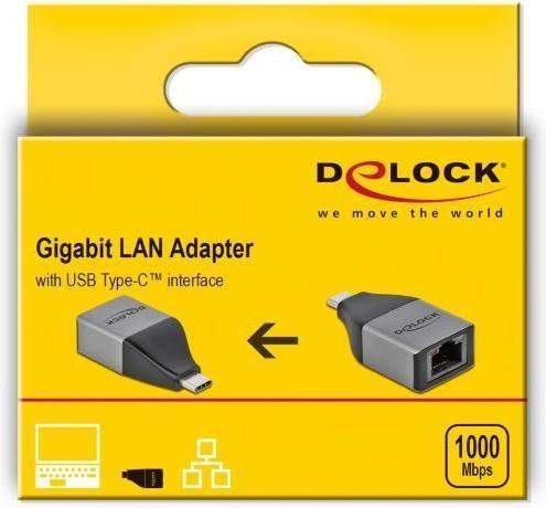 Productafbeelding Delock USB Type-C™ Adapter naar Gigabit LAN 10/100/1000 Mbps (USB-C, RJ45/LAN (1x))