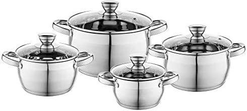 Florin POT SET OLIVER INOX 8 PCS. (1.3 l 1.8 l 2.5 l 4.5 l + lids) (Pan set + pot set, Stainless steel)