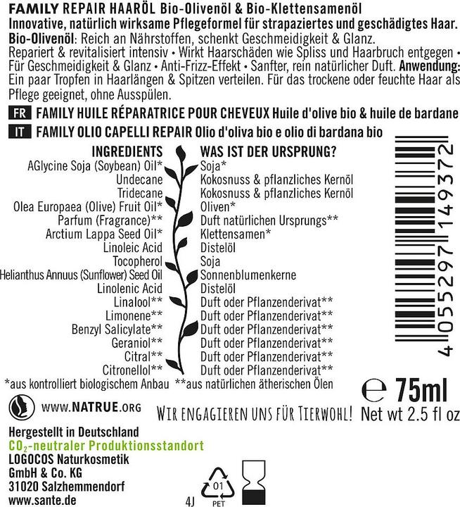 Produktbild Sante Family Repair Haaröl Bio-Olivenöl & Bio-Klettensamenöl (75 ml)