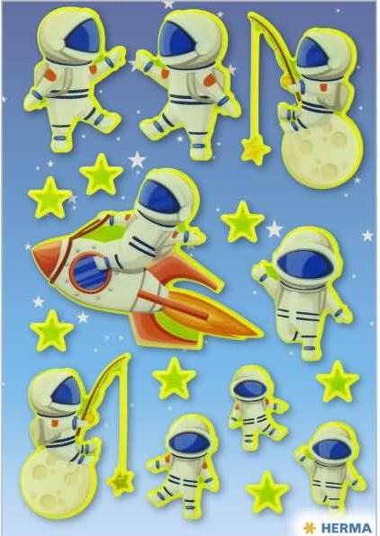 Produktbild Magni 15611 Neon Sticker für Kinder, Luca auf dem Mond (16 Aufkleber, Kunststoff, matt) selbstkleben
