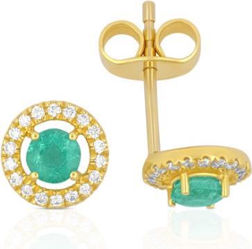 Muau Stud earrings yellow gold 750 emerald 0.34ct. Brilliants 0.10ct (750/18K Gelbgold)