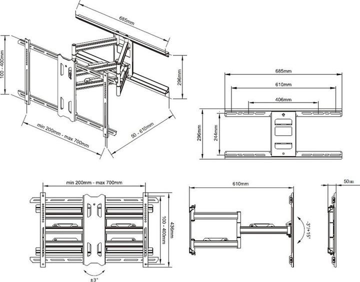 Actual product image Multibrackets Wall bracket 55" - 85", black, metal, VESA (Wall, 85", 60 kg)