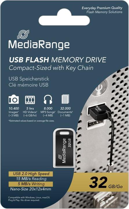 Actual product image MediaRange USB Nano Memory Stick (32 GB, USB-A, USB 2.0)