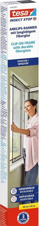 Produktbild tesa CLIP-ON Insektenschutz mit Anklipsrahmen für Fenster, zuschneidbarer Rahmen, ohne Bohren (120 x 140 cm)