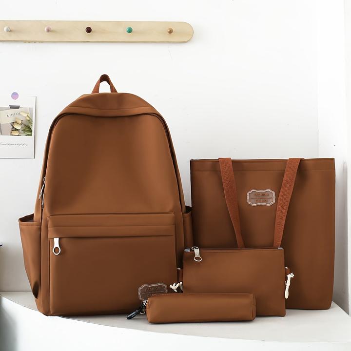 Only-Bags.Store 4pcs Tasche Set: Chic Solid Color Nylon Rucksack mit verstellbaren Trägern, Tote, Crossbody &