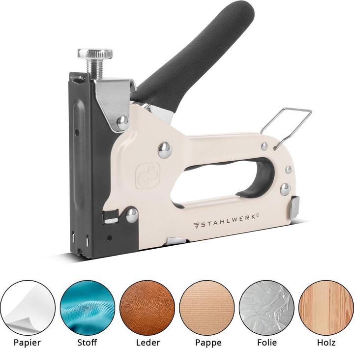 Immagine prodotto Stahlwerk Set di pinzatrici manuali con rimuovi graffe + 1500 graffe e chiodi