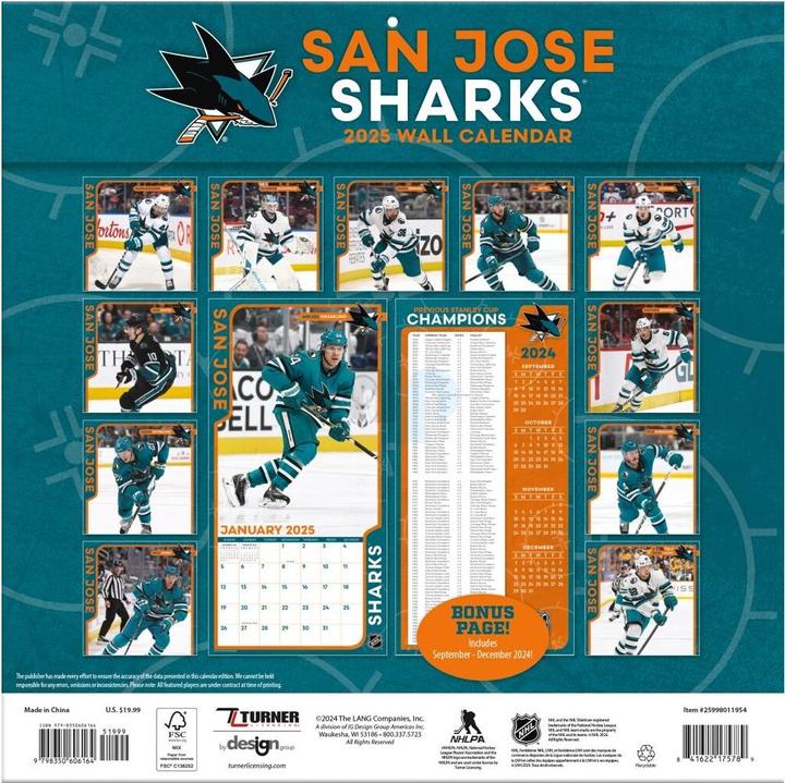 Actual product image NHL - San Jose Sharks - 30.5 x 30.5 cm team wall calendar 2025 (30.5 x 30.5 cm, French, Italian, Spanish, German, English)