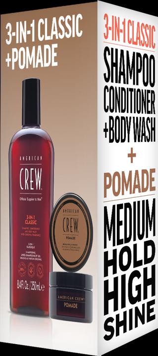 Produktbild American Crew Holiday Duo Set: 3-in-1 Classic Shampoo, Conditioner & Body Wash 250ml + Pomade 50g (Haarpflege set)