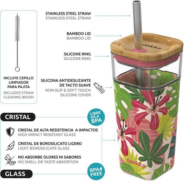 Image du produit Quokka Cube verre 540 ml - récipient pour boire avec paille (0.54 l)