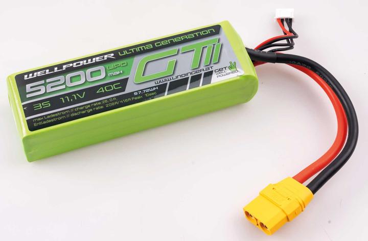 Produktbild Wellpower LIPO AKKU ULTIMA GT II 5200 MAH / 11,1 Volt 3S 40/80C CH5/8 XT-90 (11.10 V, 5200 mAh)