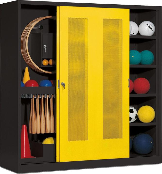 C+P Sportgeräteschrank (HxBxT: 195x190x60 cm, mit Lochblech-Schiebetüren, Typ 5)