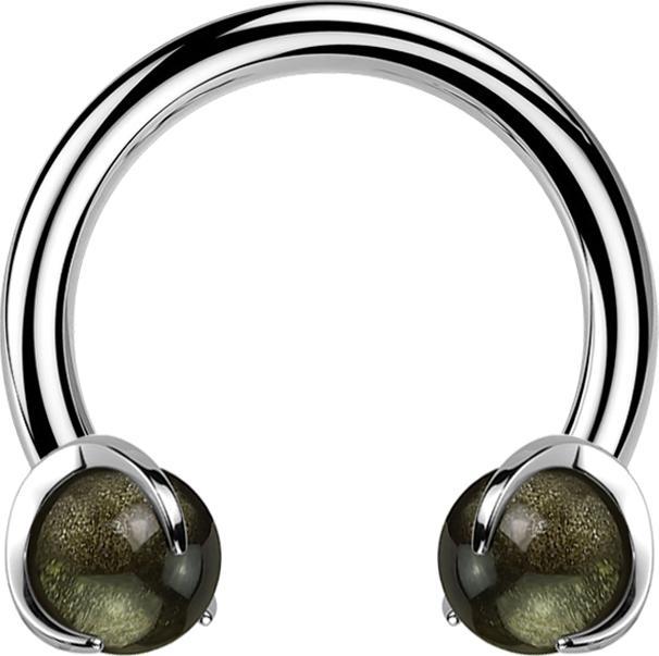 Produktbild Star Piercing Micro Circular Barbell Innengewinde silber mit zwei Kugeln Obsidian Stein gefasst (Mineralisch, ohne Messing, Titan G23)
