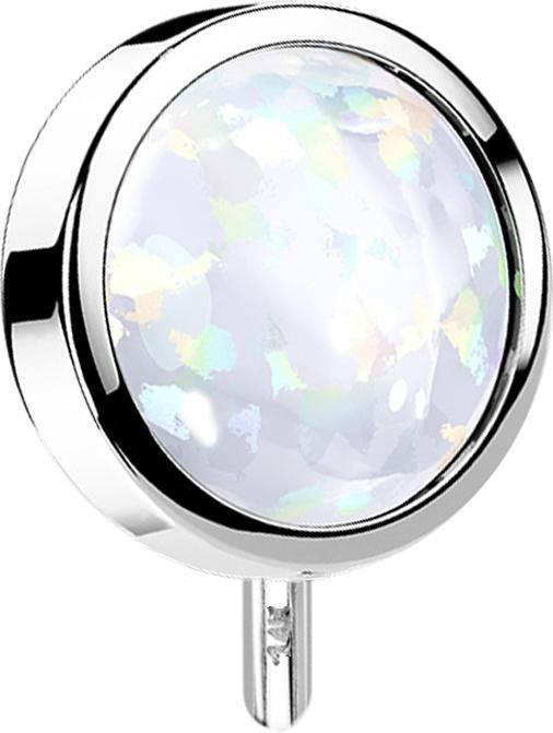 Star Piercing Threadless Scheibe 14k weissgold front mit Opal weiss (14k Gold, ohne Messing)