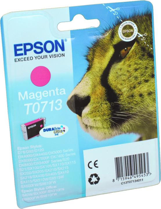 Epson T0713 Inchiostro ghepardo, anti-sbavature e impermeabile (confezione singola) magenta (M)