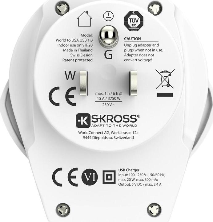 Immagine prodotto Skross Reiseadapter World USA mit USB Ladegerät, Anzahl Pole