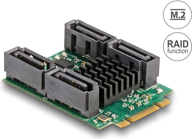 Produktbild Delock Konverter M.2 Key B+M Stecker zu 4 x SATA Stecker mit RAID und HyperDuo