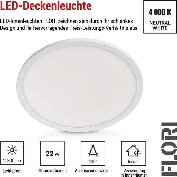 Actual product image Emos LED surface-mounted light FLORI round, white, 22W, neutral white (2200 lm)