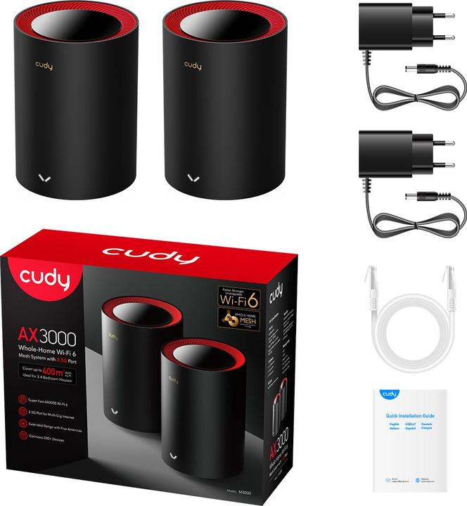 Immagine prodotto Cudy M3000 Dual-band ( / ) Wi-Fi 6 (802.11ax) Nero, Rosso 1 Interno