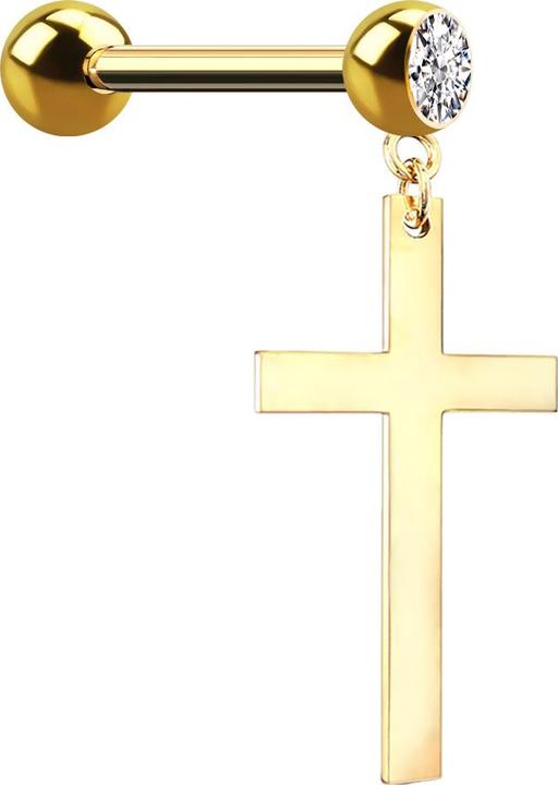 Image du produit Star Piercing Micro Barbell vergoldet mit Anhänger Kreuz (Acier chirurgical 316L, sans laiton)