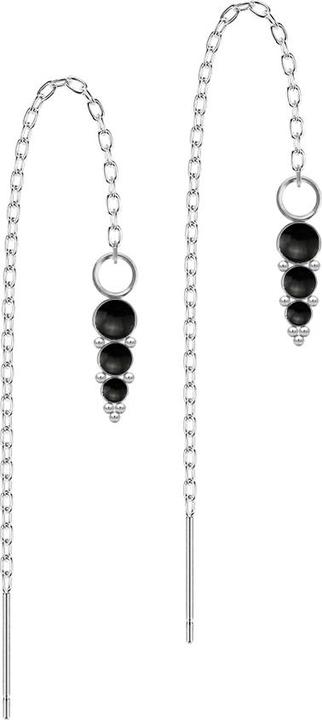 Produktbild Star Piercing Ohrstecker silber freifallende Kette drei schwarze Onyx Steine mit Kugeln (Chirurgenstahl 316L, Mineralisch, ohne Messing)