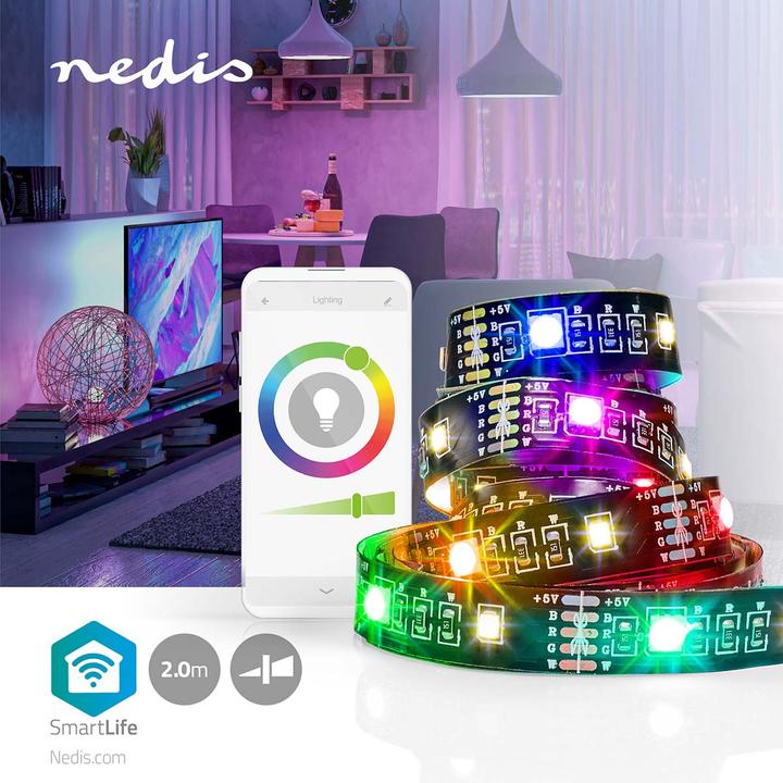Actual product image Nedis SmartLife LED Strip | Bluetooth | RGB / Warm White | SMD | 2.00 m | IP20 | 2700 K | 380 lm | (Multicoloured, 200 cm, Indoor)