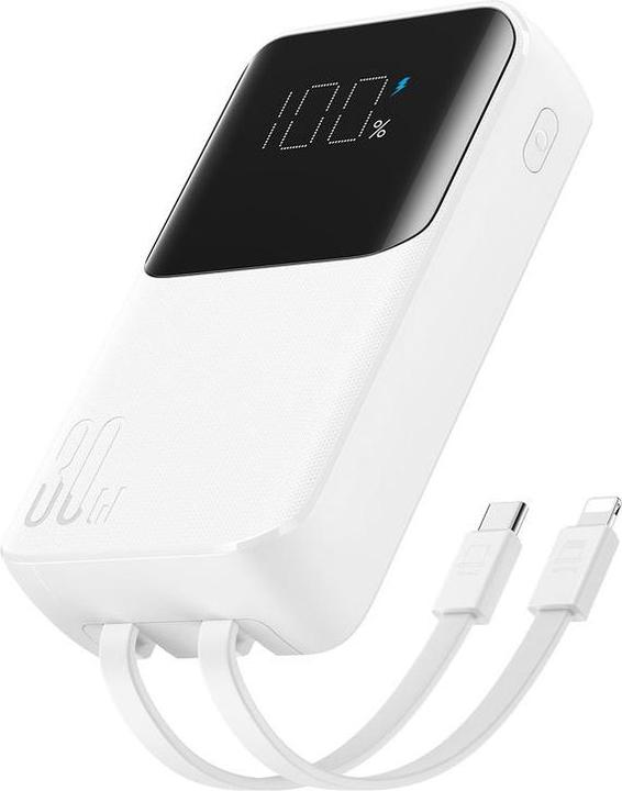 Immagine prodotto Joyroom Mini power bank da 30W 20000mAh con cavi integrati, USB-A e USB-C - Bianco (10000 mAh, 30 W, 37 Wh)
