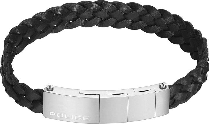 Police Indy II Black Armband (21 cm, Edelstahl, Leder)