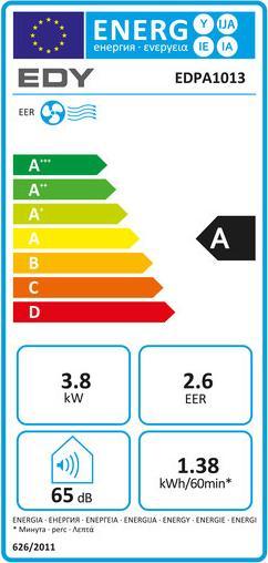 Energie-Label EDY EDPA1013 (125 m², 13000 BTU/h)