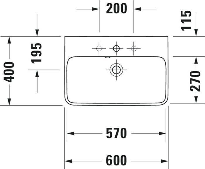 Actual product image Duravit Washbasin ME by Starck compact m ÜL m HLB 600x400mm 1 tap hole white (400 mm, 600 mm)