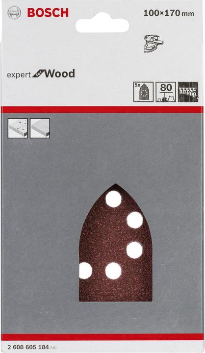 Image du produit Bosch Professional Zubehör Feuille abrasive C430, 100 x 170 mm, 80, 8 trous, auto-agrippant, paquet de 5 (80)